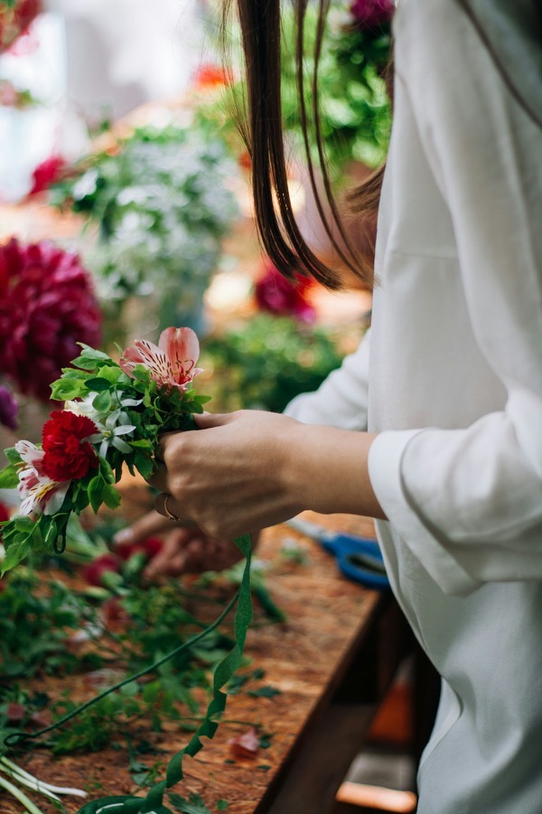 A florist at work in her shop